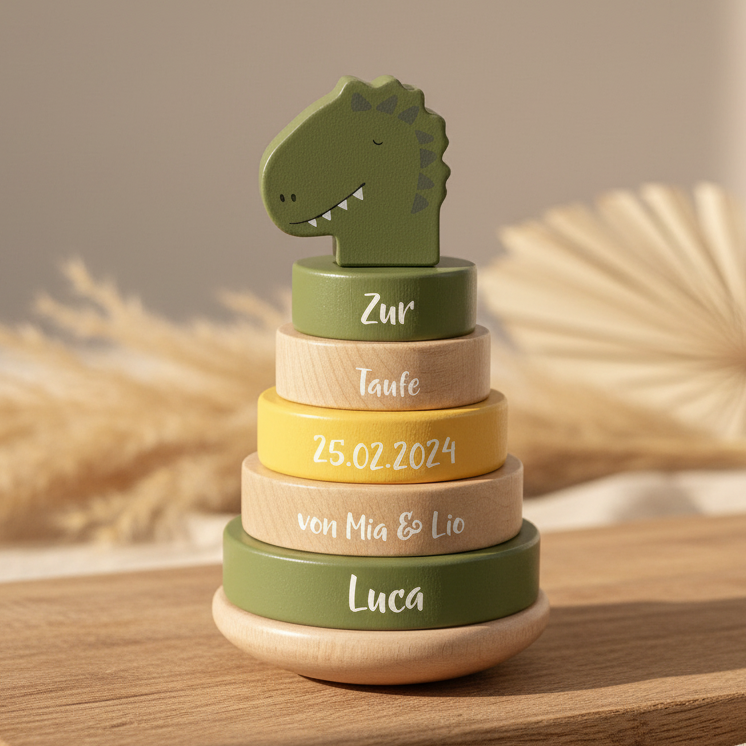 Wooden Stacking Tower - Mr. Dino - for the christening | Trixie