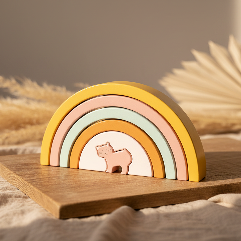 Rainbow Stacking Game Made of Wood - Mrs. Cat | Trixie