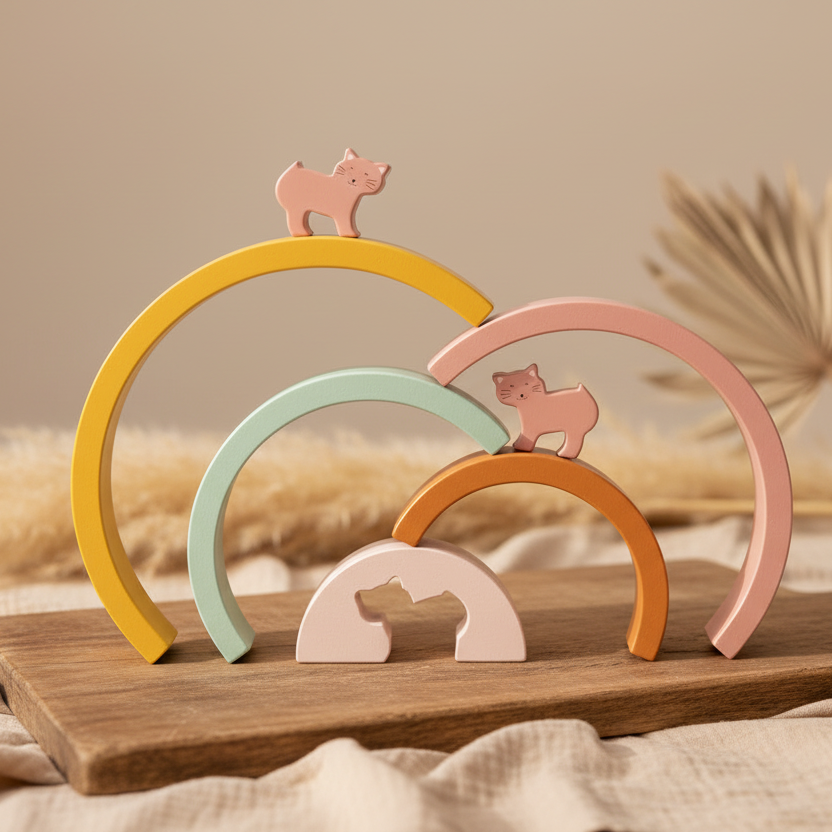 Rainbow Stacking Game Made of Wood - Mrs. Cat | Trixie