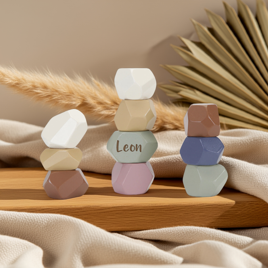 Balancing stones, stacking stones, wooden game, vintage