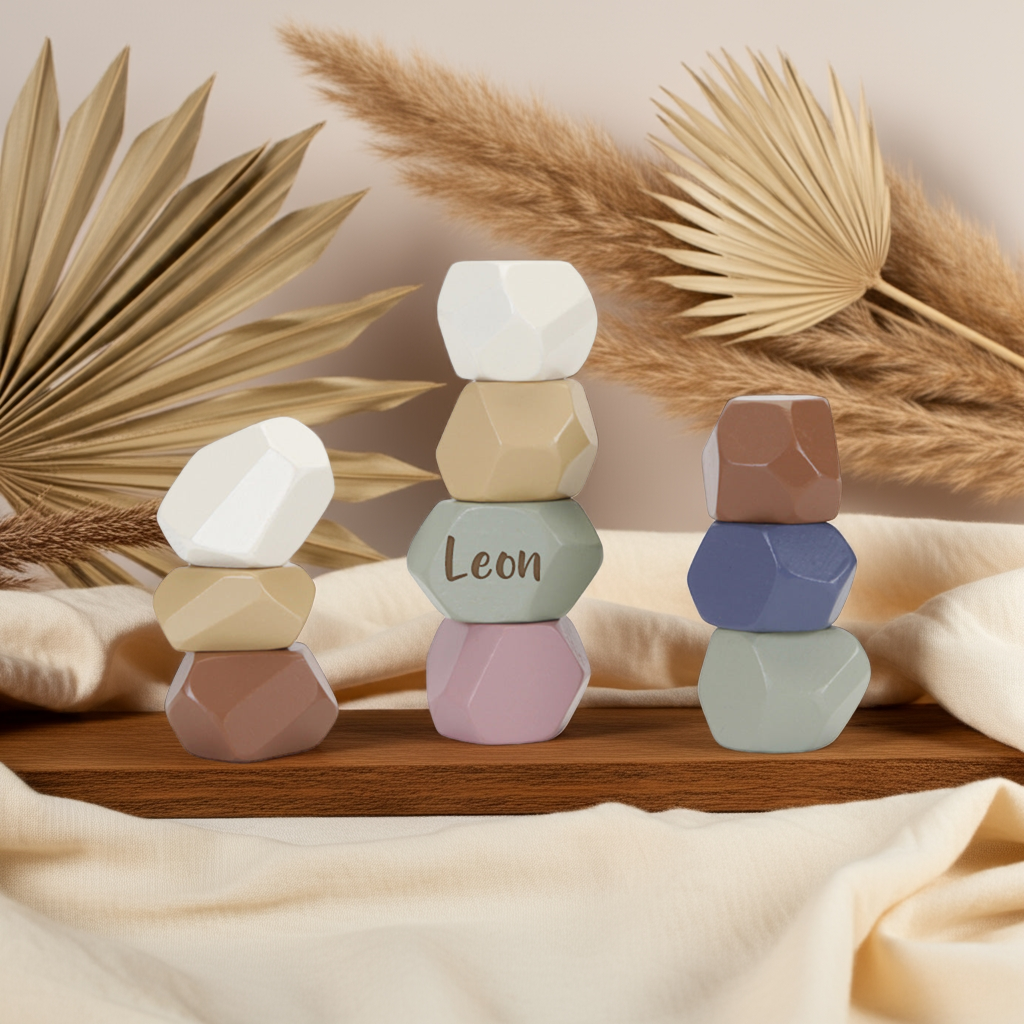 Balancing stones, stacking stones, wooden game, vintage