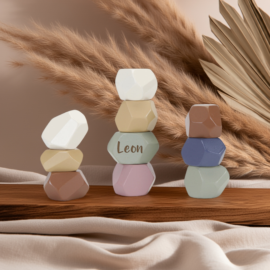 Balancing stones, stacking stones, wooden game, vintage