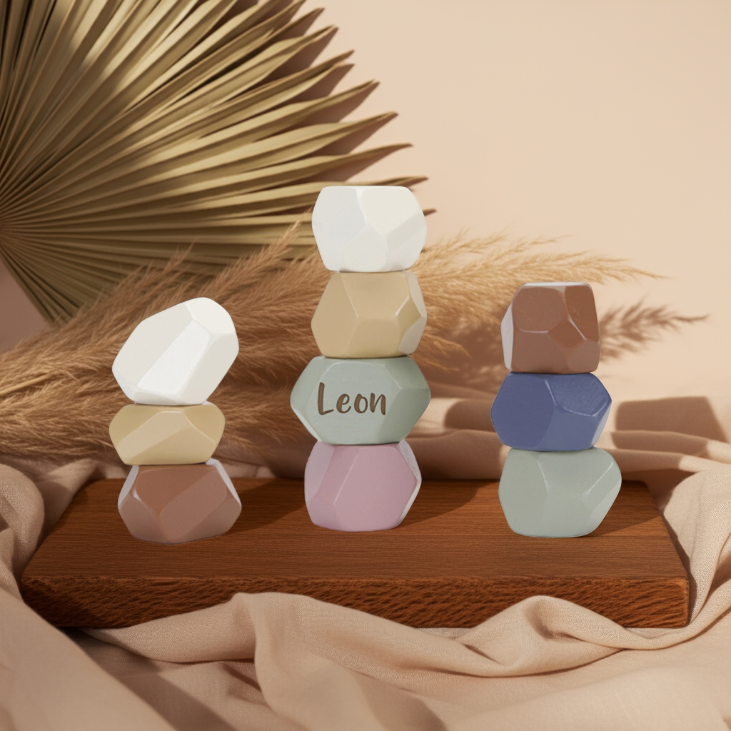 Balancing stones, stacking stones, wooden game, vintage