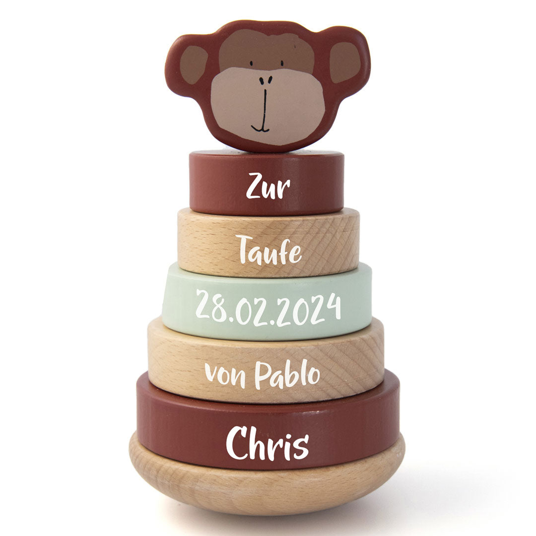 Wooden Stacking Tower - Mr. Monkey - for Baptism | Trixie