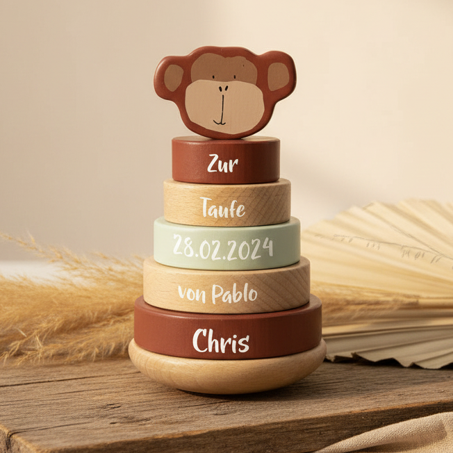 Wooden Stacking Tower - Mr. Monkey - for Baptism | Trixie
