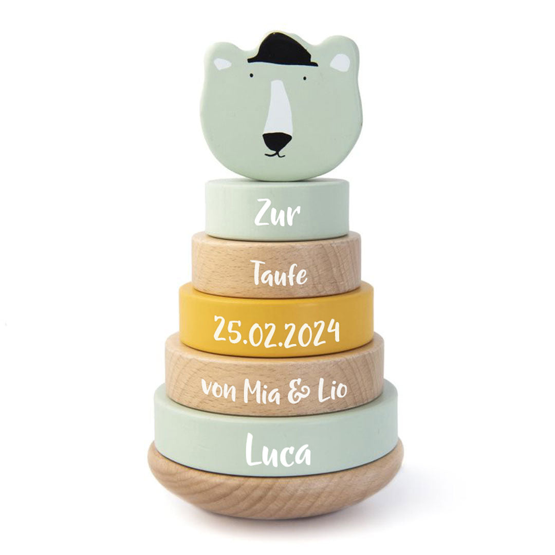 Wooden Stacking Tower - Mr. Polar Bear - For the Christening | Trixie