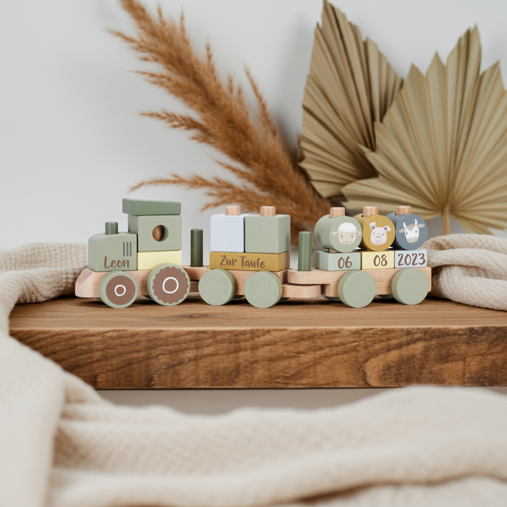Wooden train Little Farm - For the christening
