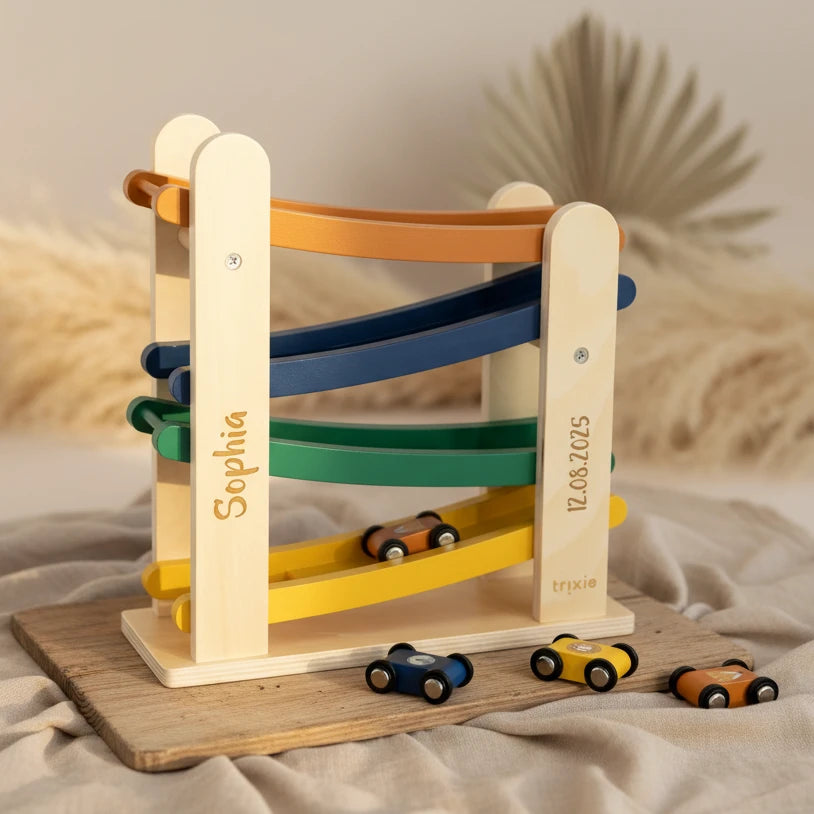 Wooden marble run with 4 cars - For a newborn | Trixie