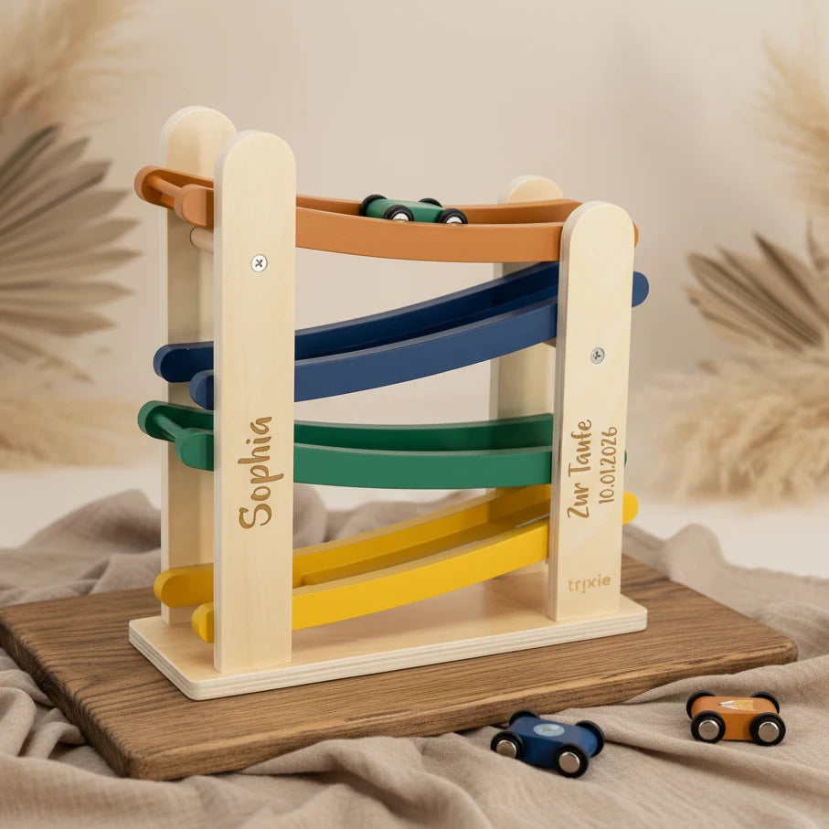 Wooden ball track with 4 cars | Trixie