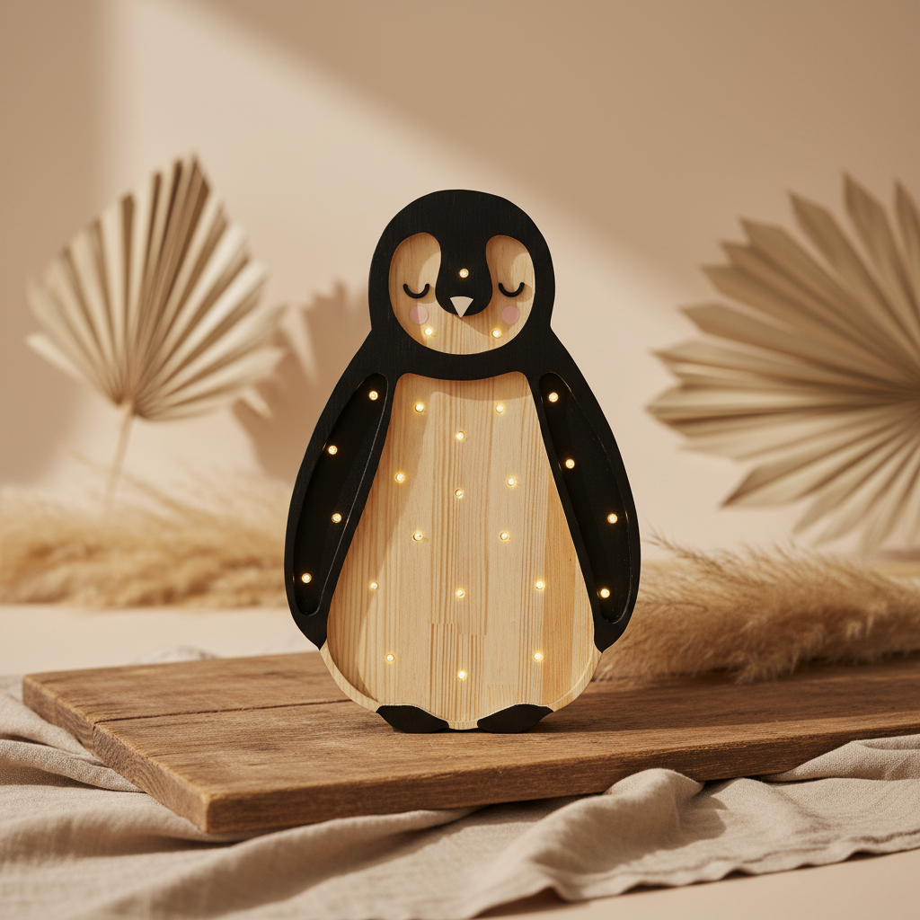 Baby Penguin Wooden Lamp | Little Lights