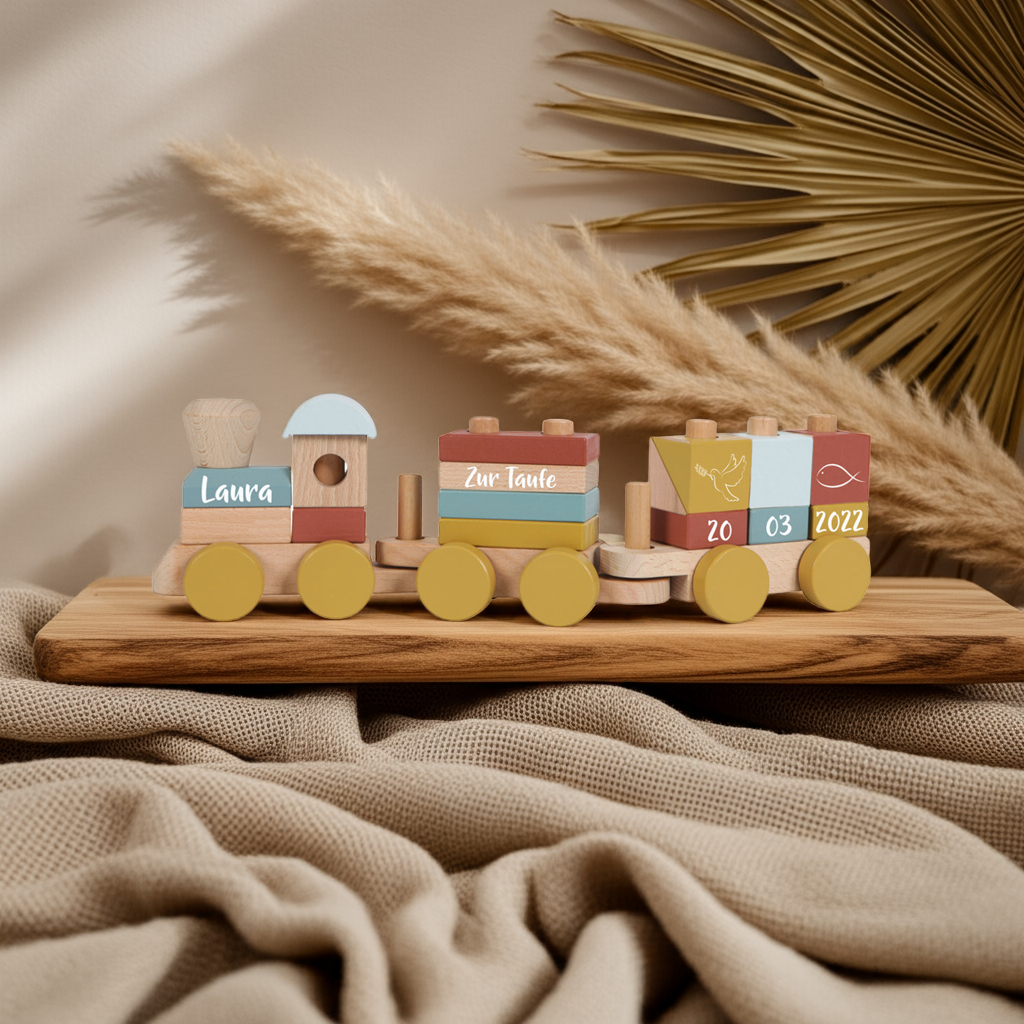Wooden Train Pure &amp; Nature - For Baptism - printed