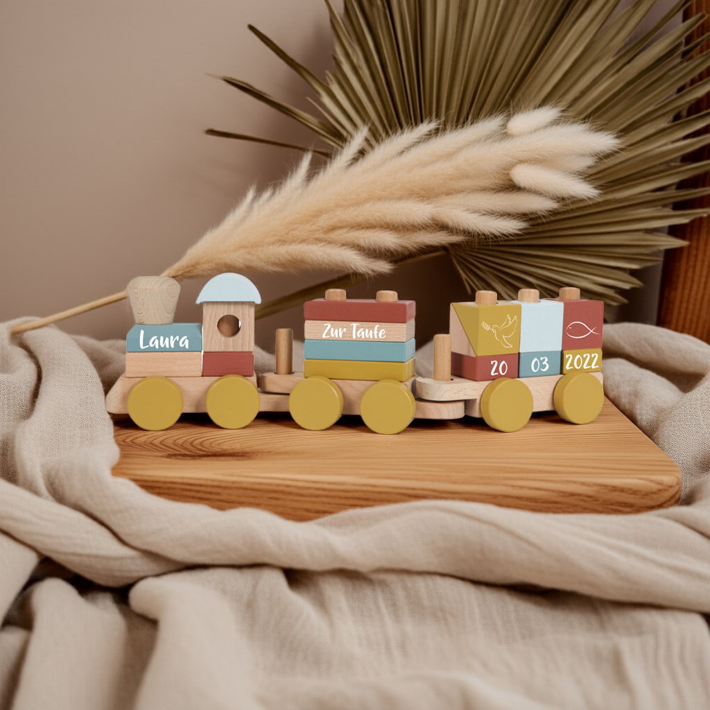 Wooden Train Pure &amp; Nature - For Baptism - printed