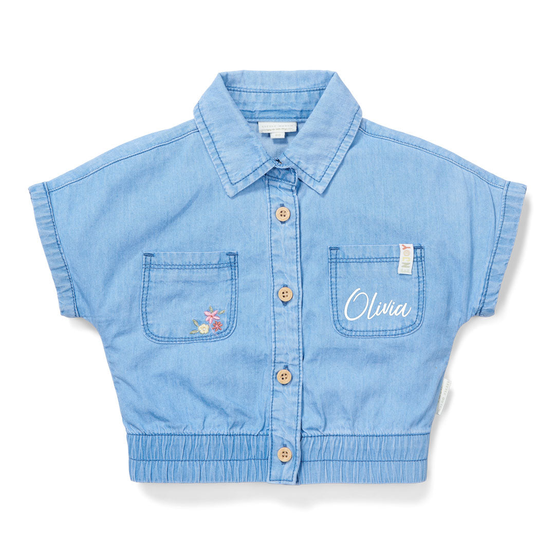 Short-sleeved denim blouse | Little Dutch
