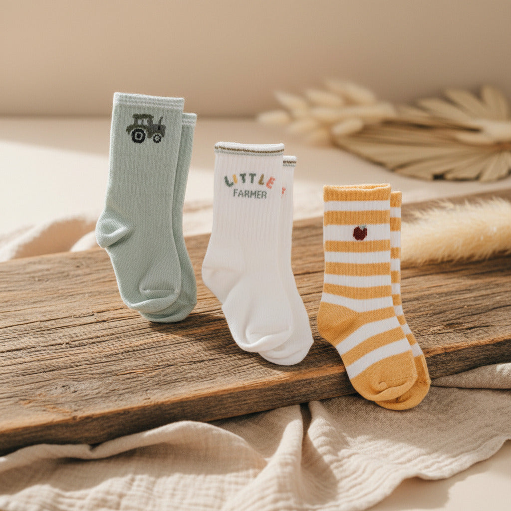 Socks set of 3 green/yellow/white | Little Dutch