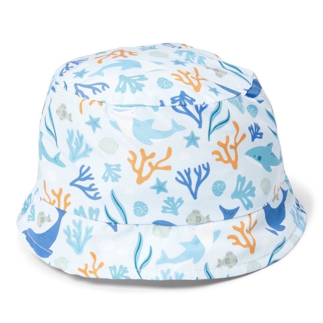 Sun hat reversible Honey Stripes / Ocean Dreams Blue size 1 | Little Dutch