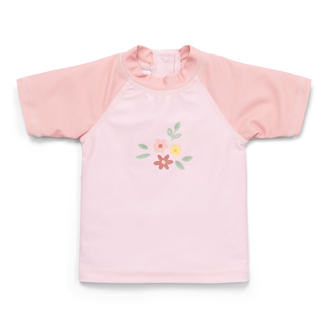 Flower Pink Short-Sleeved Swim T-Shirt | Little Dutch