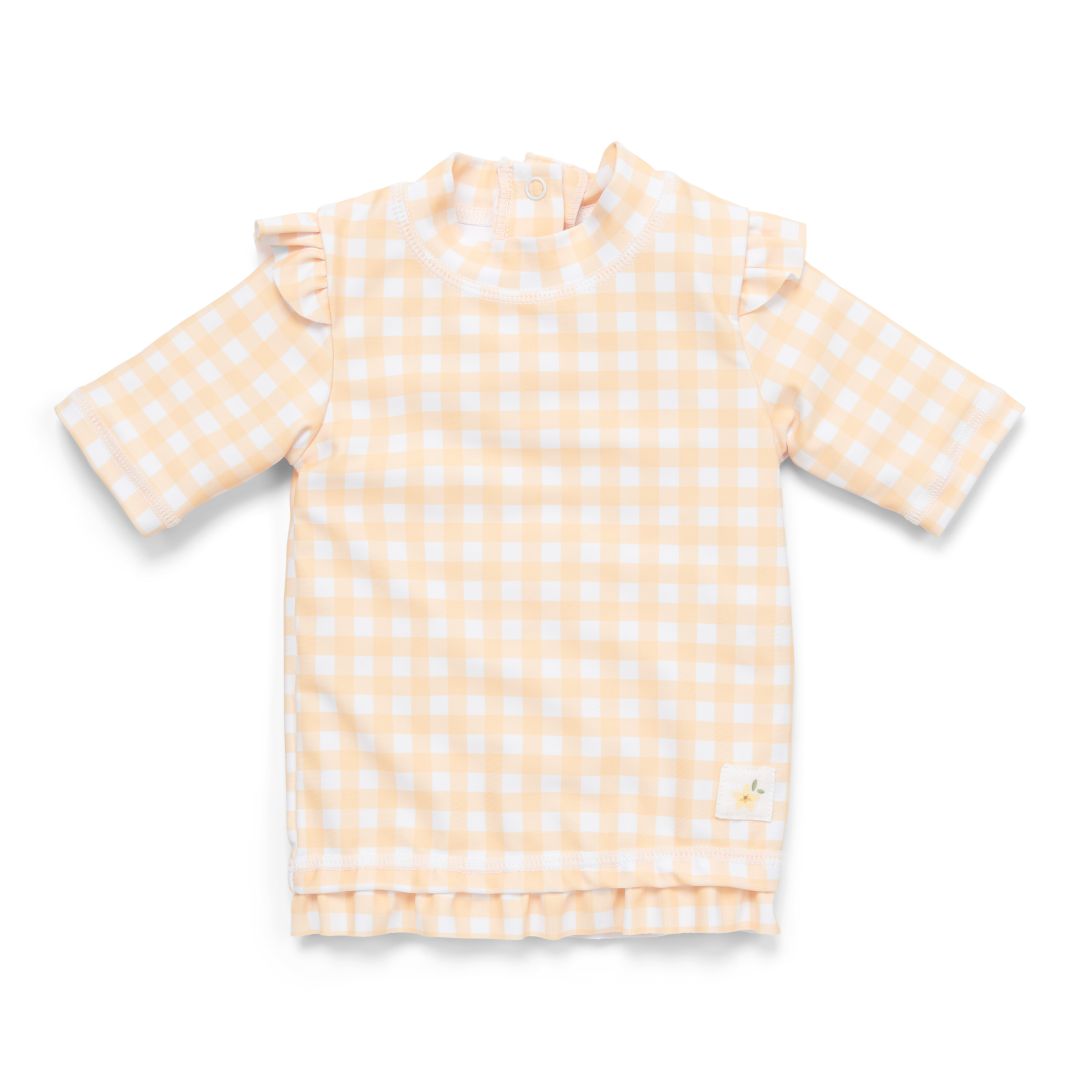 Little Dutch short-sleeved ruffle swim T-shirt in Sunshine Checks