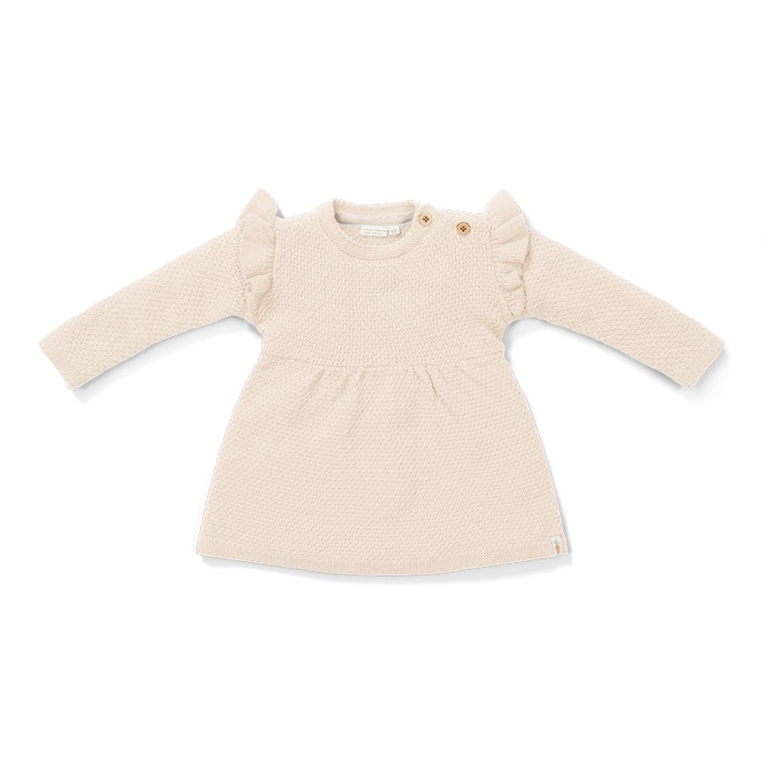 Knitted dress long sleeve ruffles sand | Little Dutch