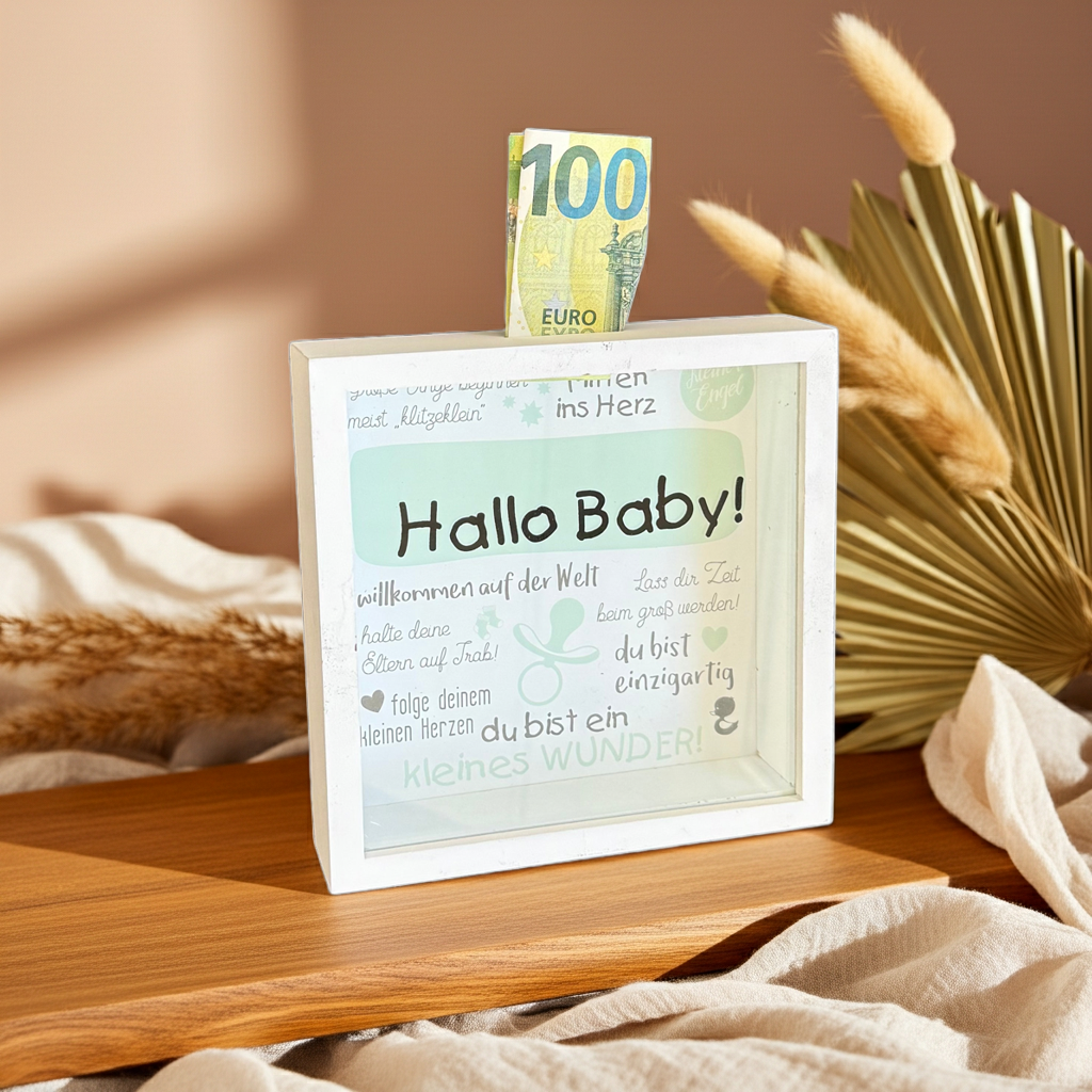 "Hello Baby!" white piggy bank – Gilde B-grade