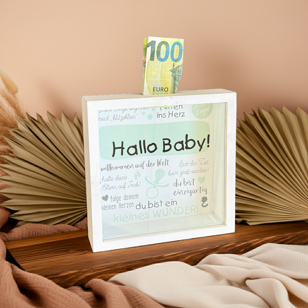 "Hello Baby!" white piggy bank – Gilde B-grade