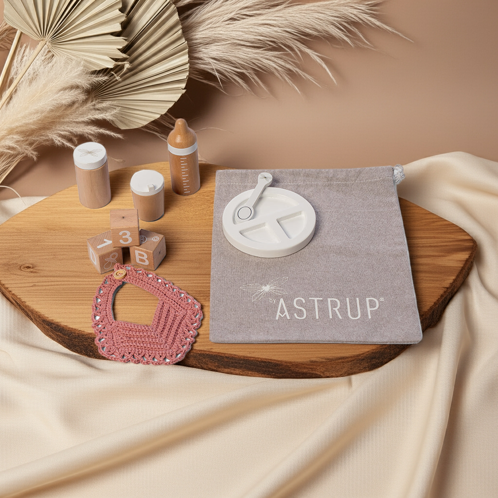 Doll accessories for feeding, 9 pieces, pink, white, natural | byAstrup