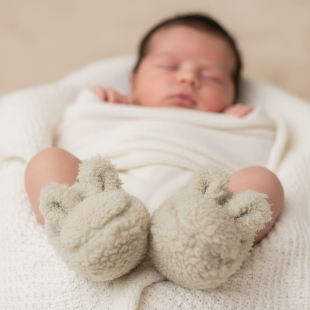 Teddy Shoes Soft Green - Newborn Winter Teddy | Little Dutch