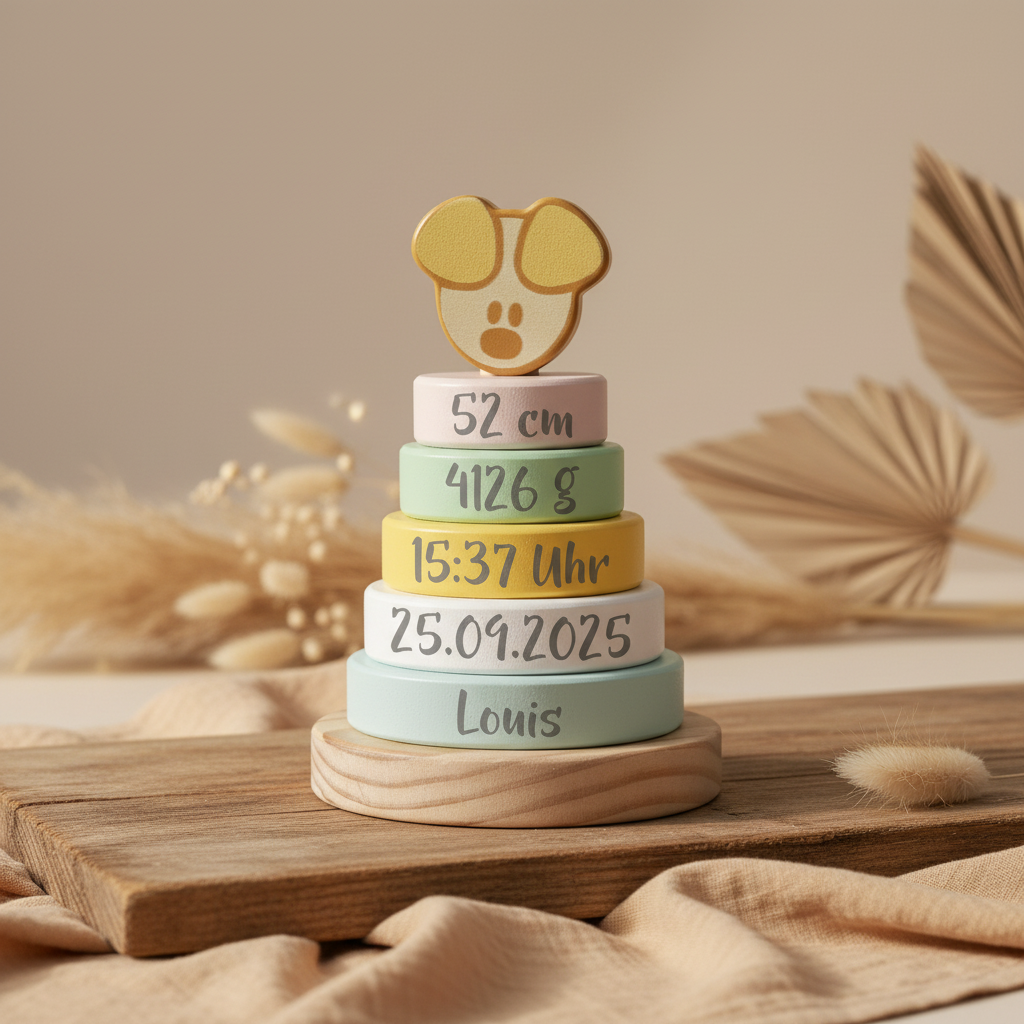 Personalized birth announcement tower with name &amp; birth details | by Schmatzepuffer®