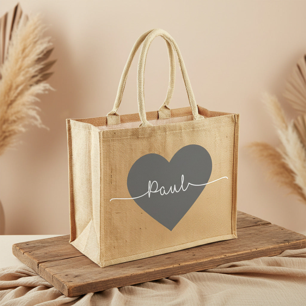 Personalized jute bag with heart &amp; name | Schmatzepuffer®