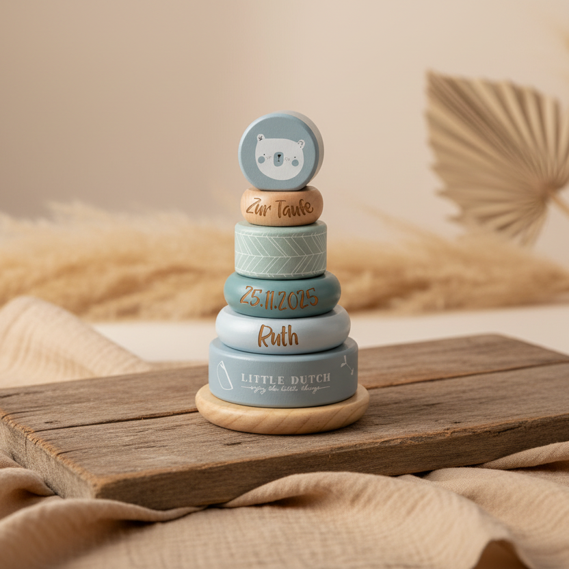 Adventure blue stacking tower - "For the christening"
