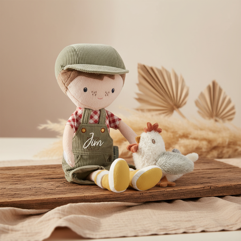 Cuddly doll Farmer Jim with chicken 35 cm