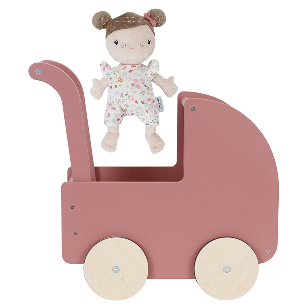 Doll's pram with baby doll, pink