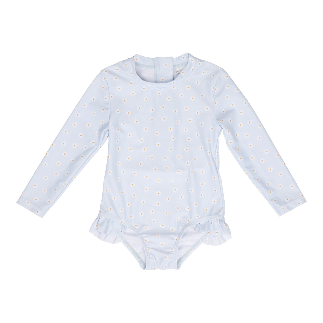 Long-sleeved swimsuit Daisies Blue | Little Dutch