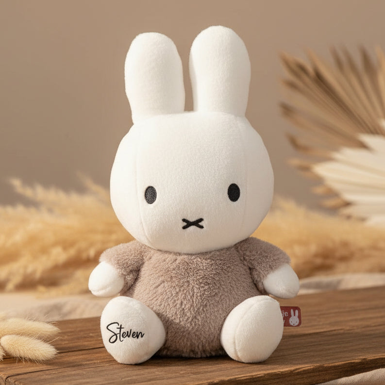 Fluffy Rabbit Cuddly Toy 25 cm, Taupe | Miffy x Tiamo