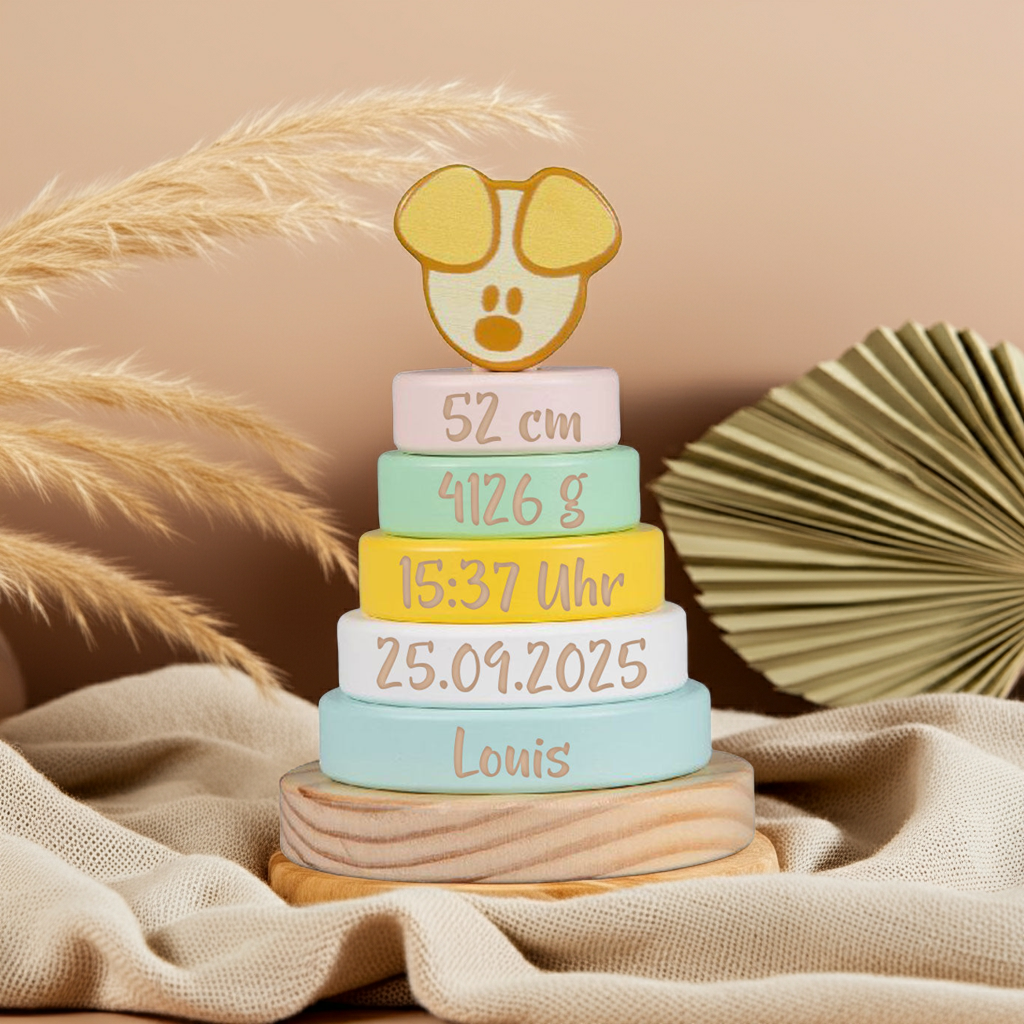 Personalized birth announcement tower with name &amp; birth details | by Schmatzepuffer®