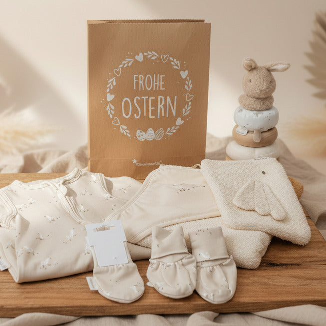 Exklusives Oster-Geschenkset für Babys mit Kleidung, Accessoires und liebevoller Geschenkverpackung von Schmatzepuffer