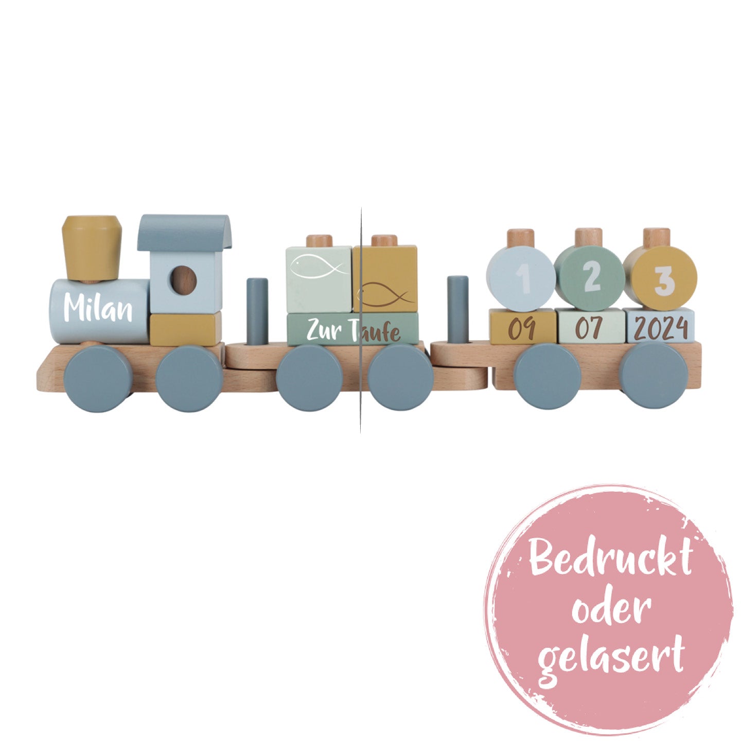 Wooden train Forest Friends "For the christening"