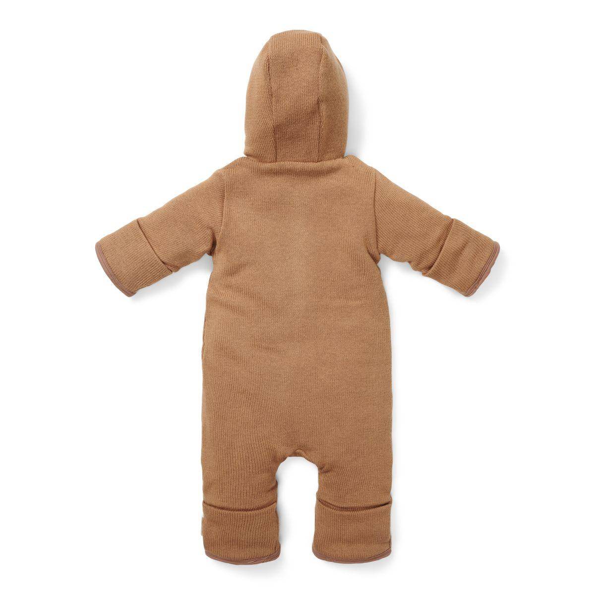 Knitted romper with hood, brown | Little Dutch