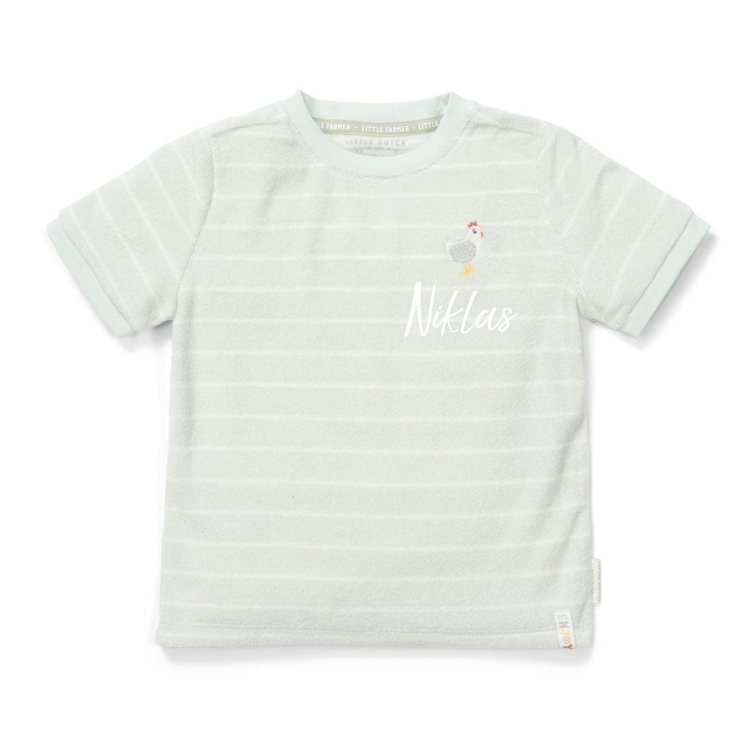 Terry cloth short-sleeved T-shirt Farm Green Stripes | Little Dutch