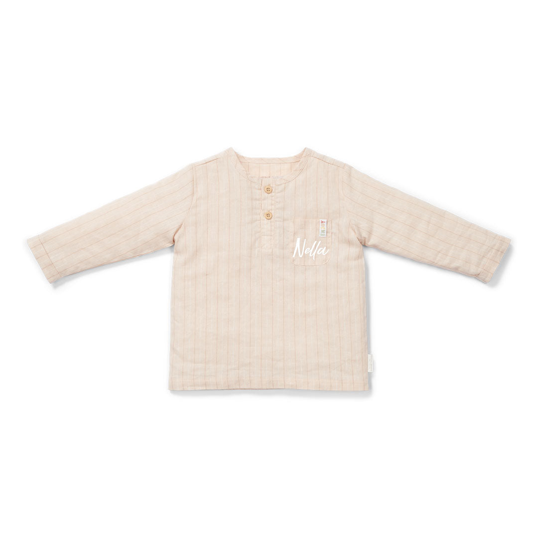 Long-sleeved linen T-shirt in sand stripes | Little Dutch