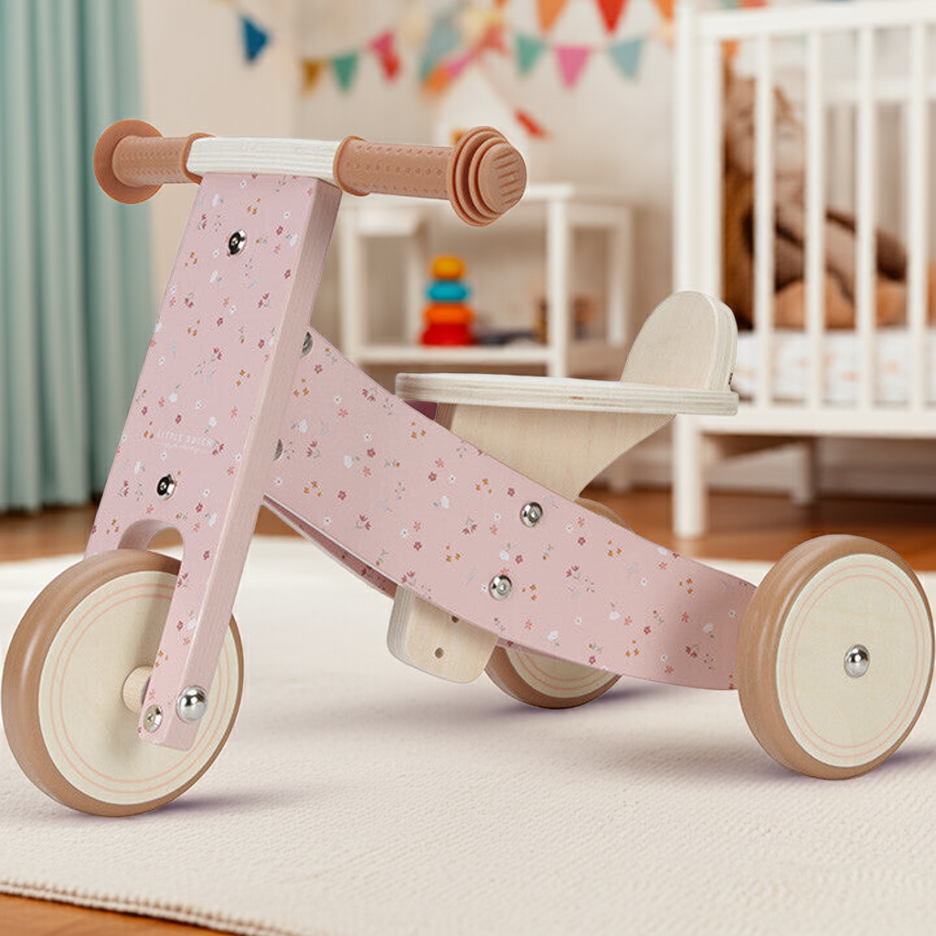 Wooden tricycle in pink Little Pink Flowers