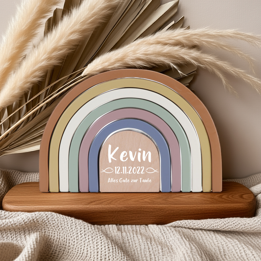 Stackable Rainbow Vintage "For Baptism" Wooden Printed