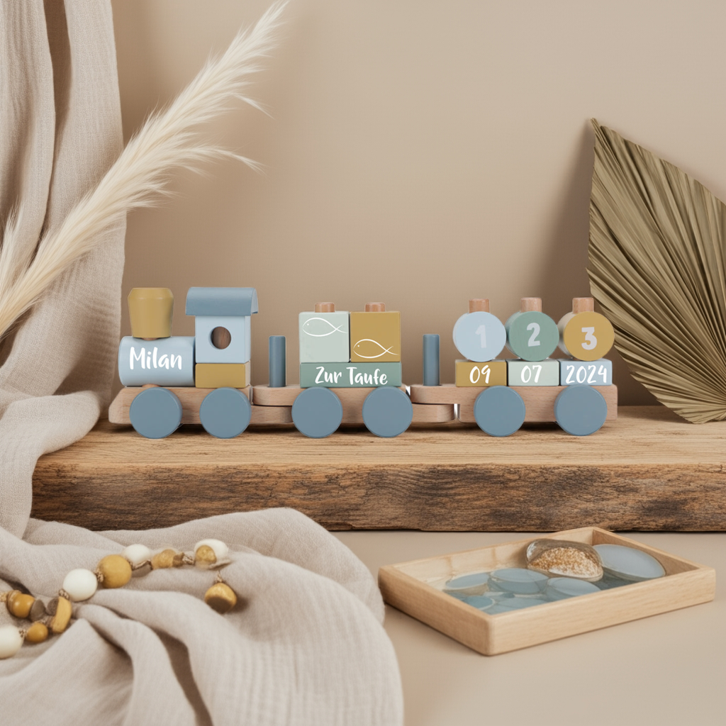 Wooden train Forest Friends "For the christening"
