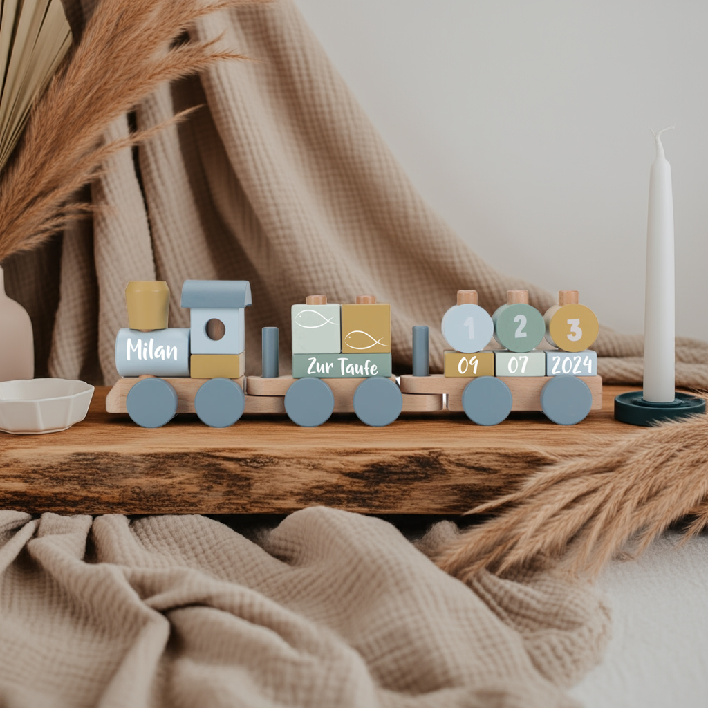 Wooden train Forest Friends "For the christening"