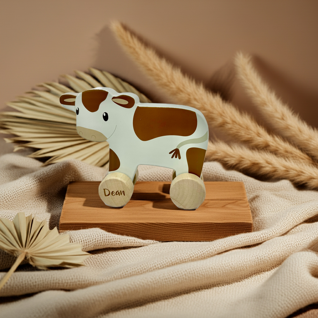 Rolling farm cow made of wood