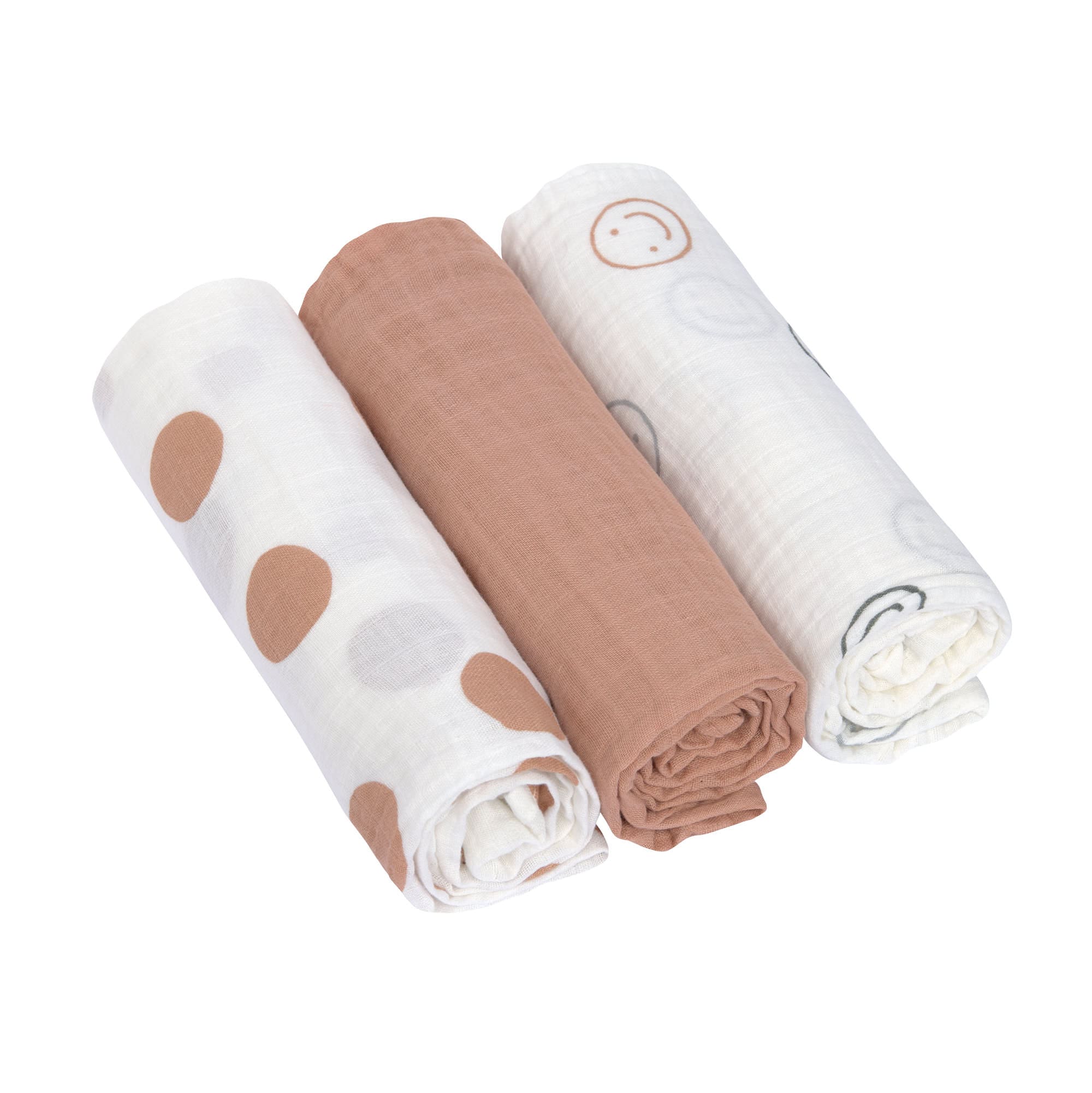 Muslin cloth set of 3, 85 x 85 cm, Tiny Smile, beige | Lässig