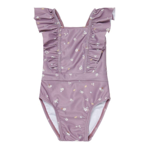 Ruffled swimsuit, Mauve Blossom | Little Dutch