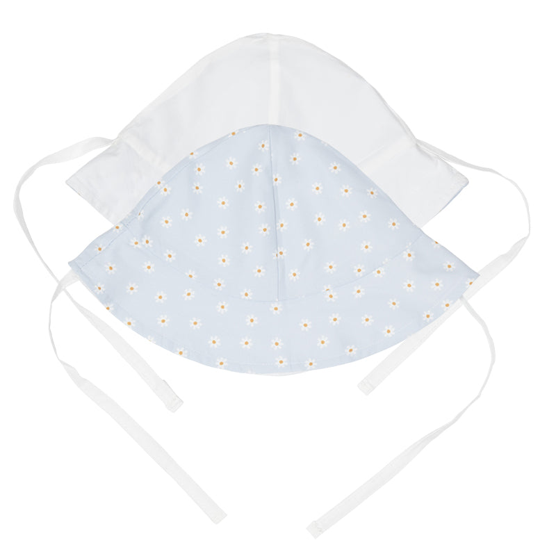 Reversible sun hat, Daisies Blue / White, size 2 | Little Dutch