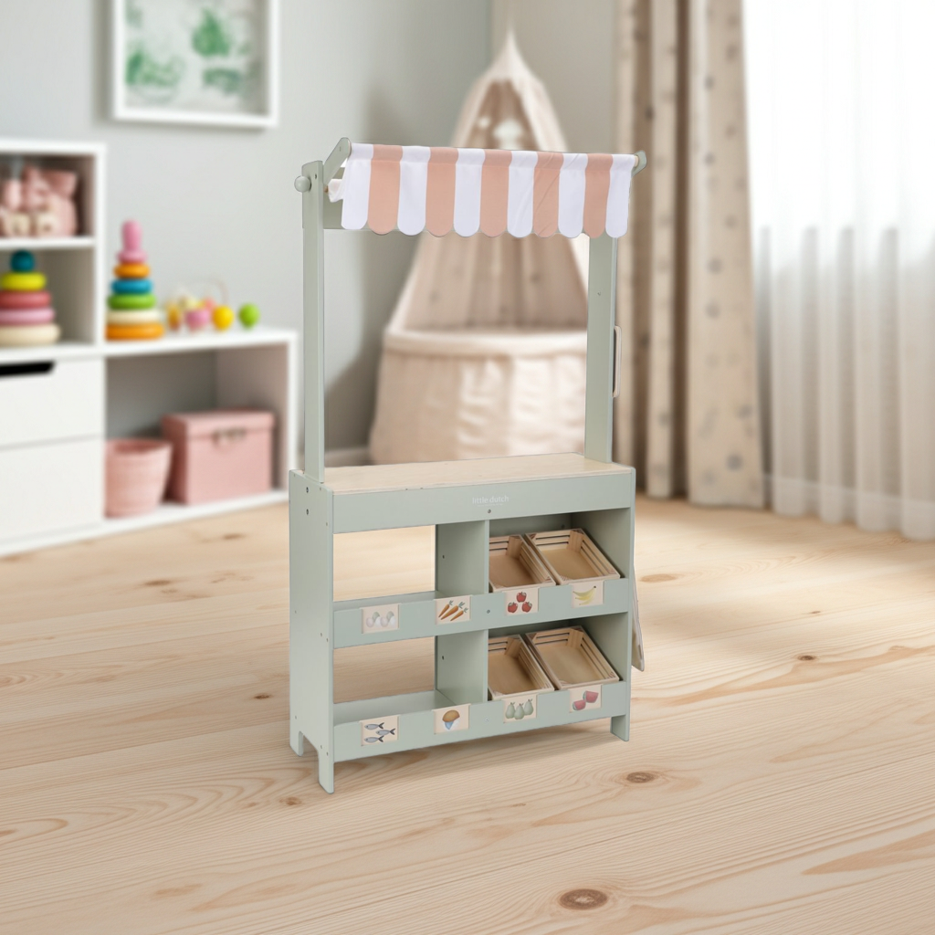 Wooden Market Stall &amp; Café – 2-in-1 Game Stand