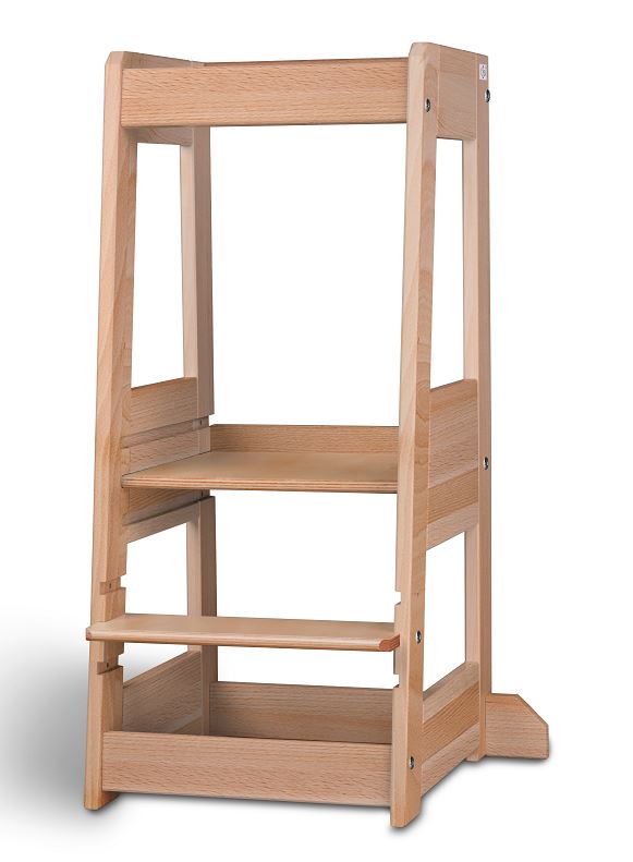 Natural wood learning tower for children to safely join kitchen activities, adjustable and sturdy design by tiSsi® Schmatzepuffer®