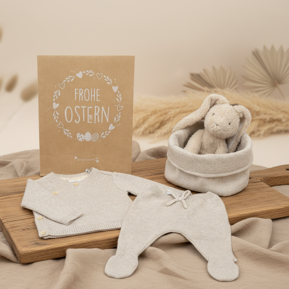 Exklusives Oster-Geschenkset für Babys mit Kleidung, Accessoires und liebevoller Geschenkverpackung von Schmatzepuffer